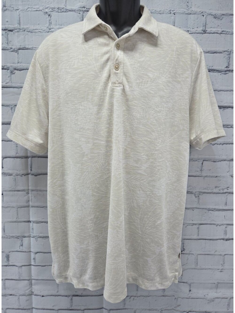 Tommy Bahama Mens Beige Floral Polo Shirt Large Tencel Blend